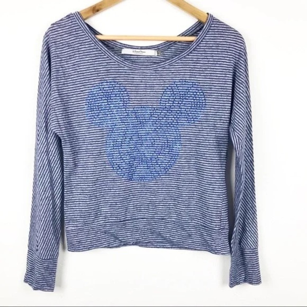 Disney Parks‎ Mickey Striped Top Small Blue Linen Blend